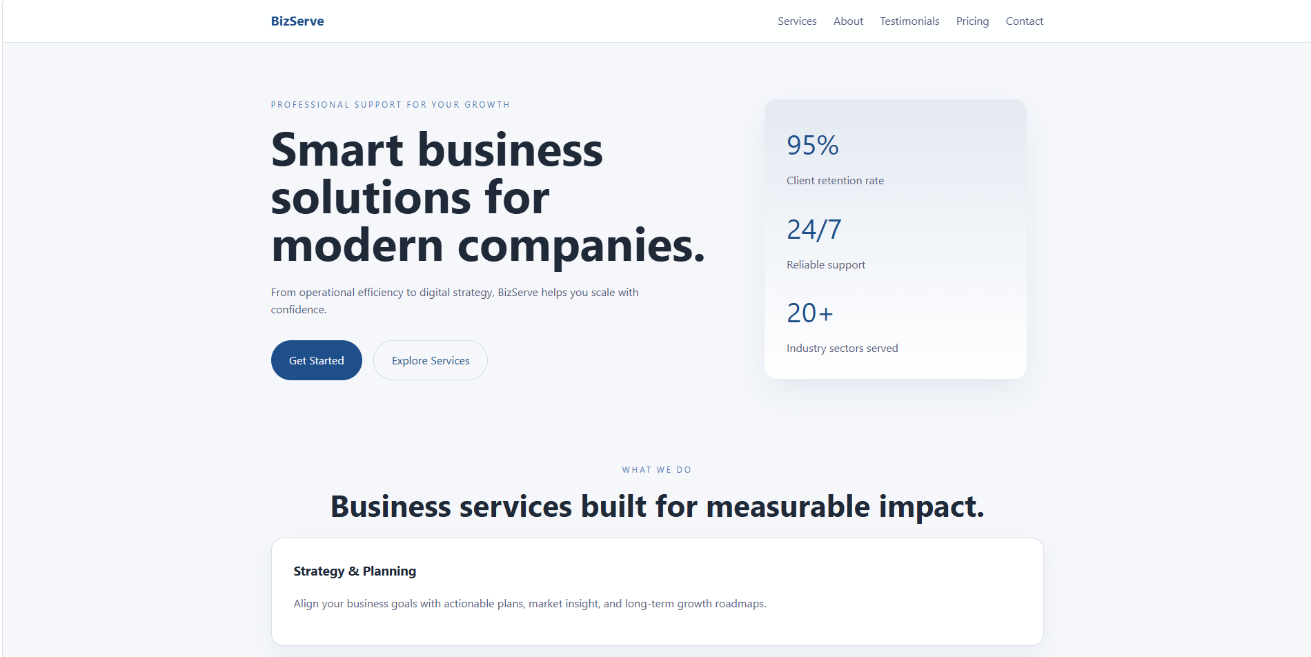 BizServe - Professional Business Landing Page Template