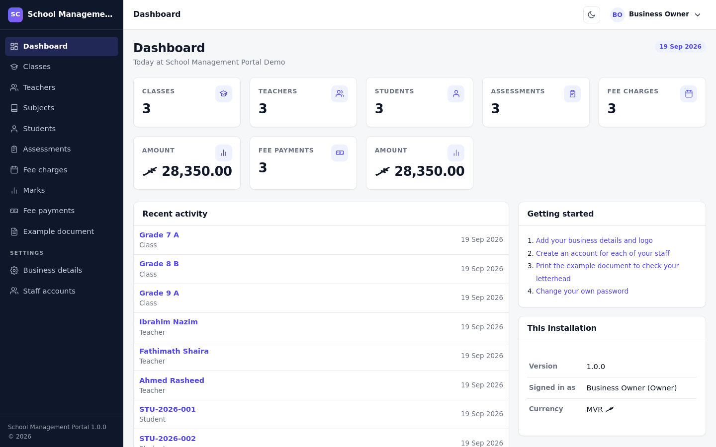 School Management Portal